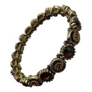 Vintage Gold-Tone Stretch Bracelet with Amber &‎ Brown Rhinestones